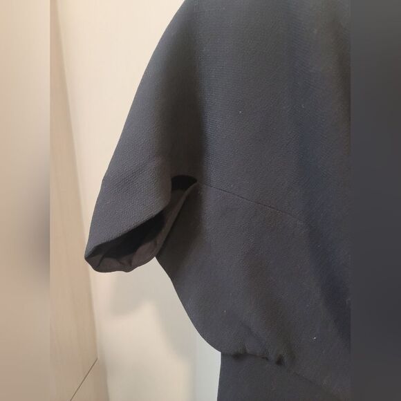 Lela Rose Black Ottoman Cape Sleeve Wide Leg Jumpsuit Romper 8 - Picture 5 of 12